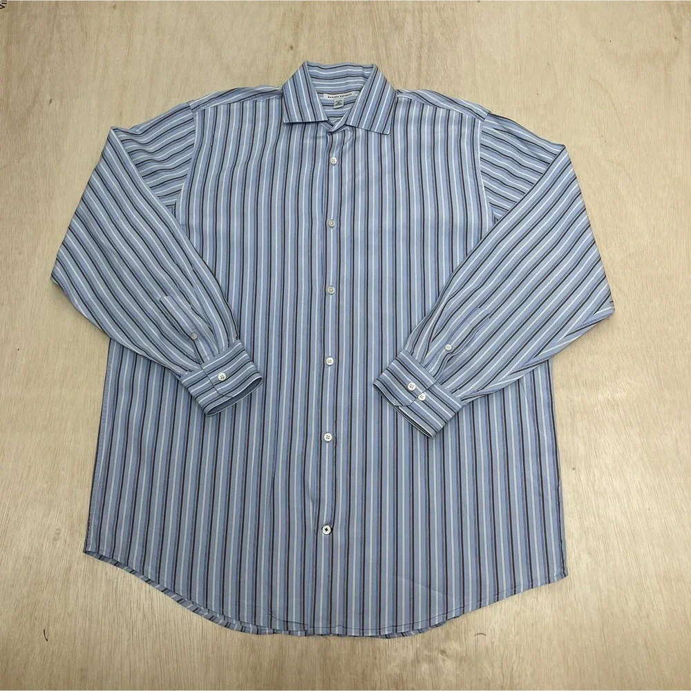 Banana Republic Men's Long Sleeve Dress Shirt Blue White Stripe‎ Size XL 17-17.5